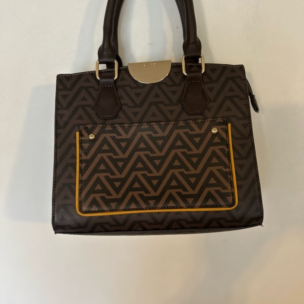 Aldo Brown Satchel with Geometric Design and Gold Accents With crossbody